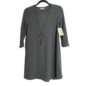 pinc Women’s Gray Mint 3/4 Sleeve knit Style Shift Swing Dress sz S